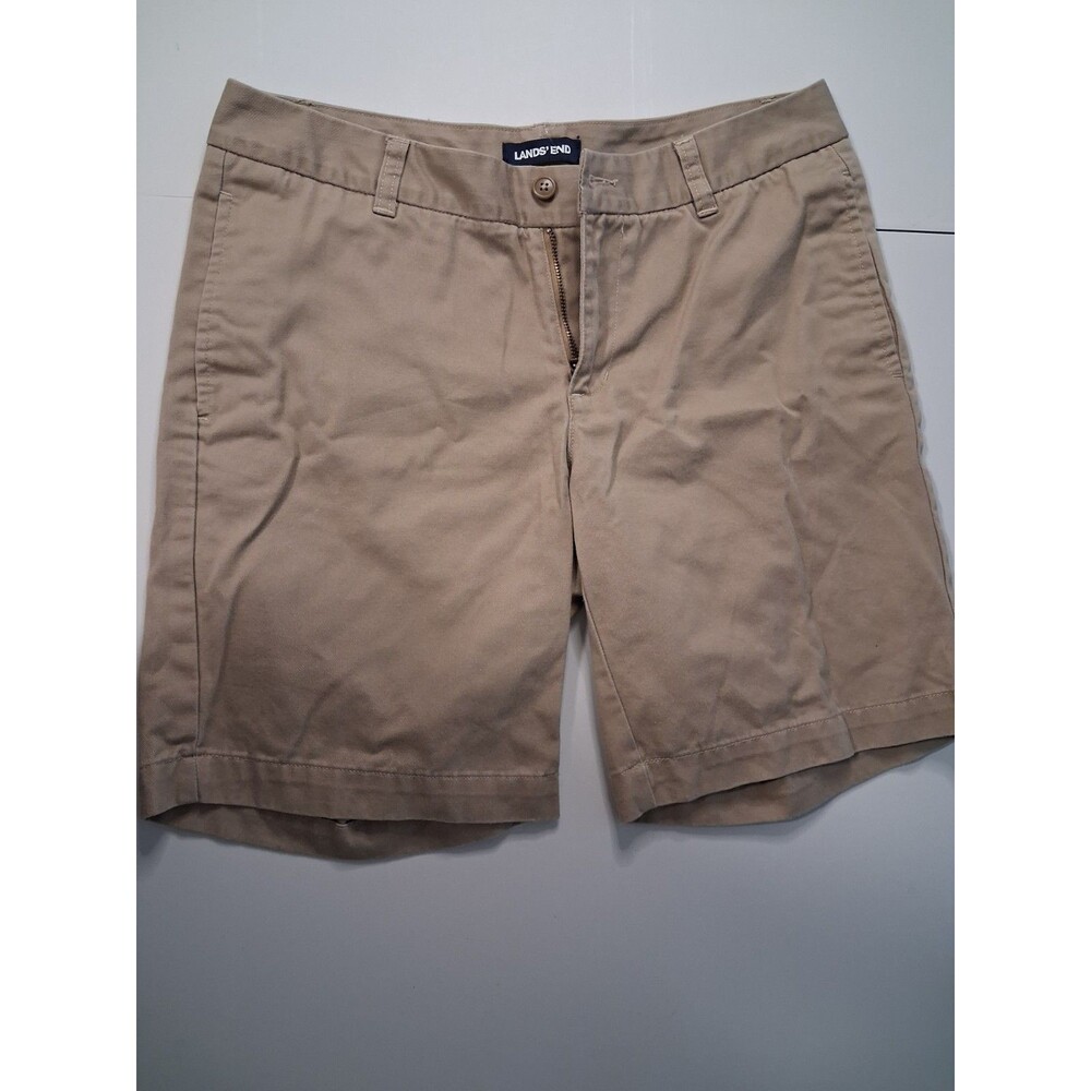 Lands' End Women's Plain Front Chino Shorts Khaki Size 9 mid rise